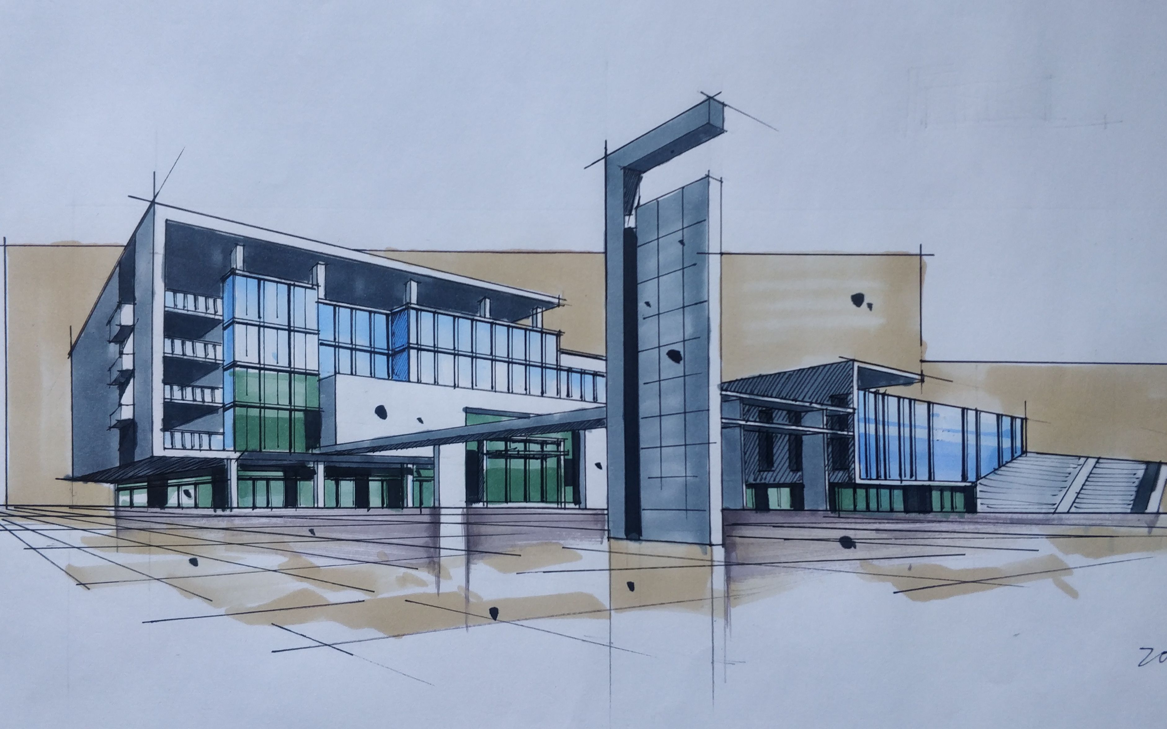 湖南大学建筑高分学长手绘马克透视图演示_哔哩哔哩_bilibili