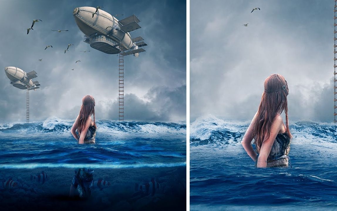ps合成海上飞艇photoshop创意海报效果合成ps操作教程