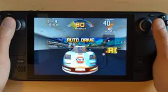 Download Video: Steam Deck Emulation Gameplay - SCUD Race Beginner Night Course Sega Model 3