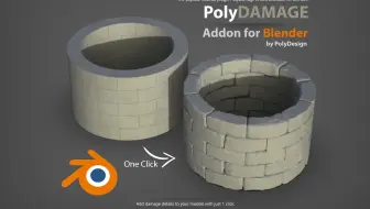 太好用了，中文版Blender插件-一键生成模型破旧磨损细节纹理雕刻插件PolyDamage for Blender Addon