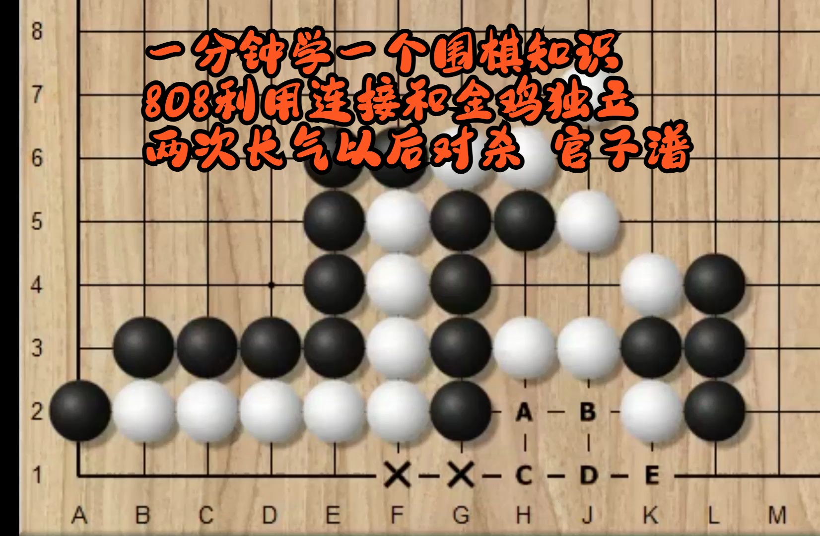 [图]一分钟学一个围棋知识808利用连接和金鸡独立 两次长气以后对杀 官子谱