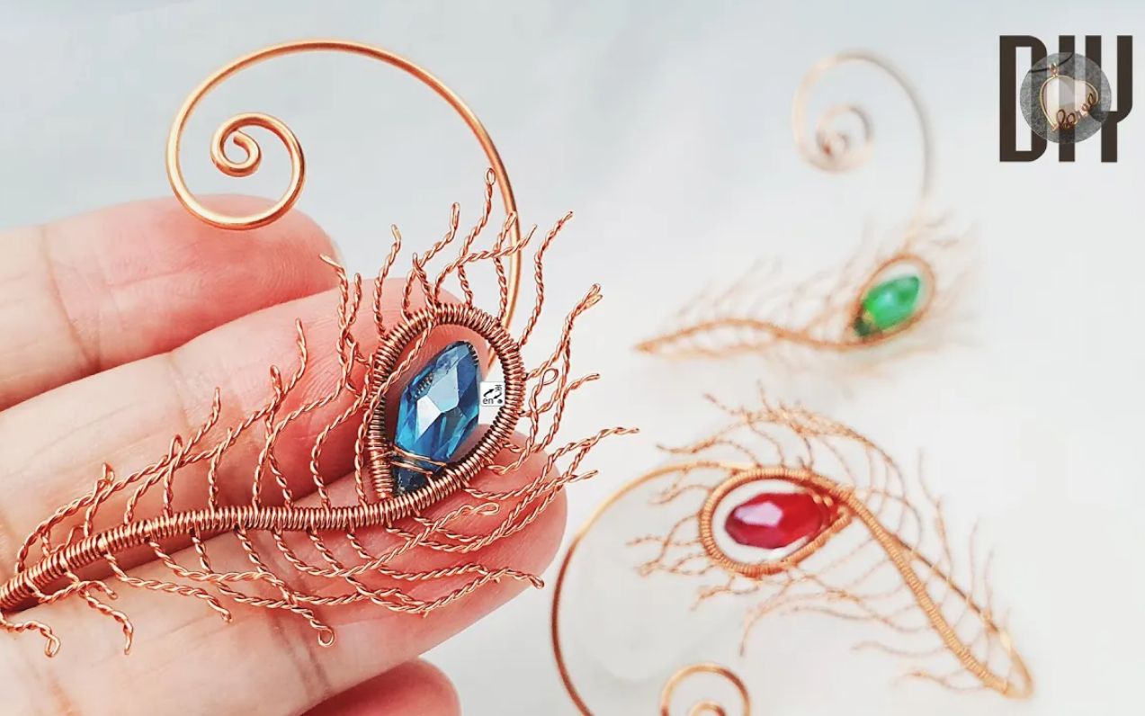 搬运—孔雀羽毛耳挂绕线教程