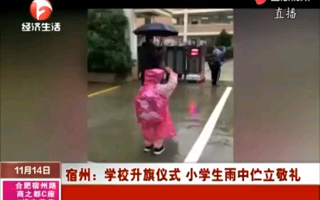 学校升旗仪式,小学生在雨中伫立敬礼,家长:真的很感动!哔哩哔哩bilibili