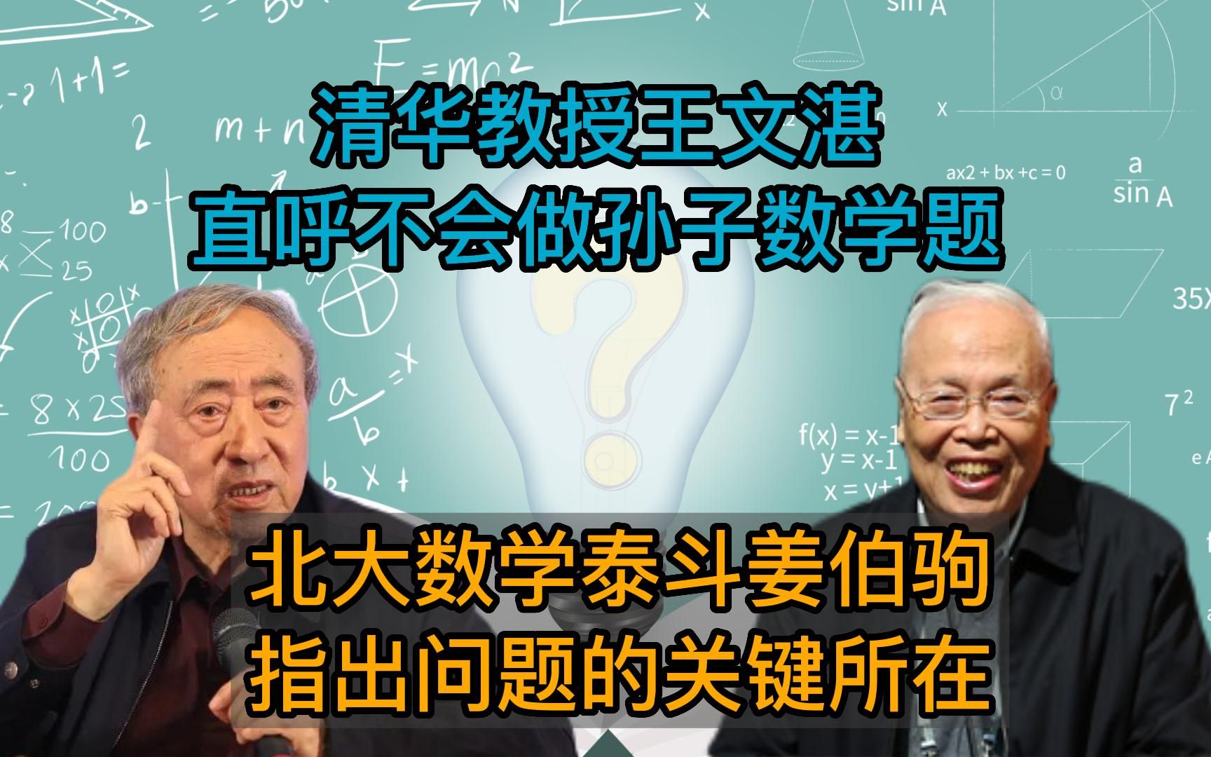 清华王文湛教授称不会做孙子数学题,北大数学泰斗姜伯驹院士指出了实质,我们怎么办?哔哩哔哩bilibili