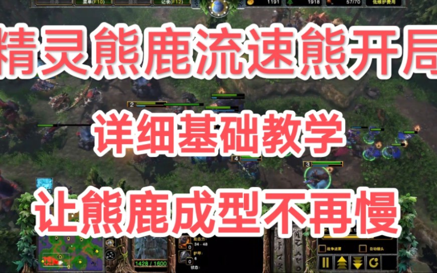 [图][魔兽争霸3]暗夜精灵熊鹿流速熊开局基础教学，熊鹿快速成型直接和对方打正面一波带走