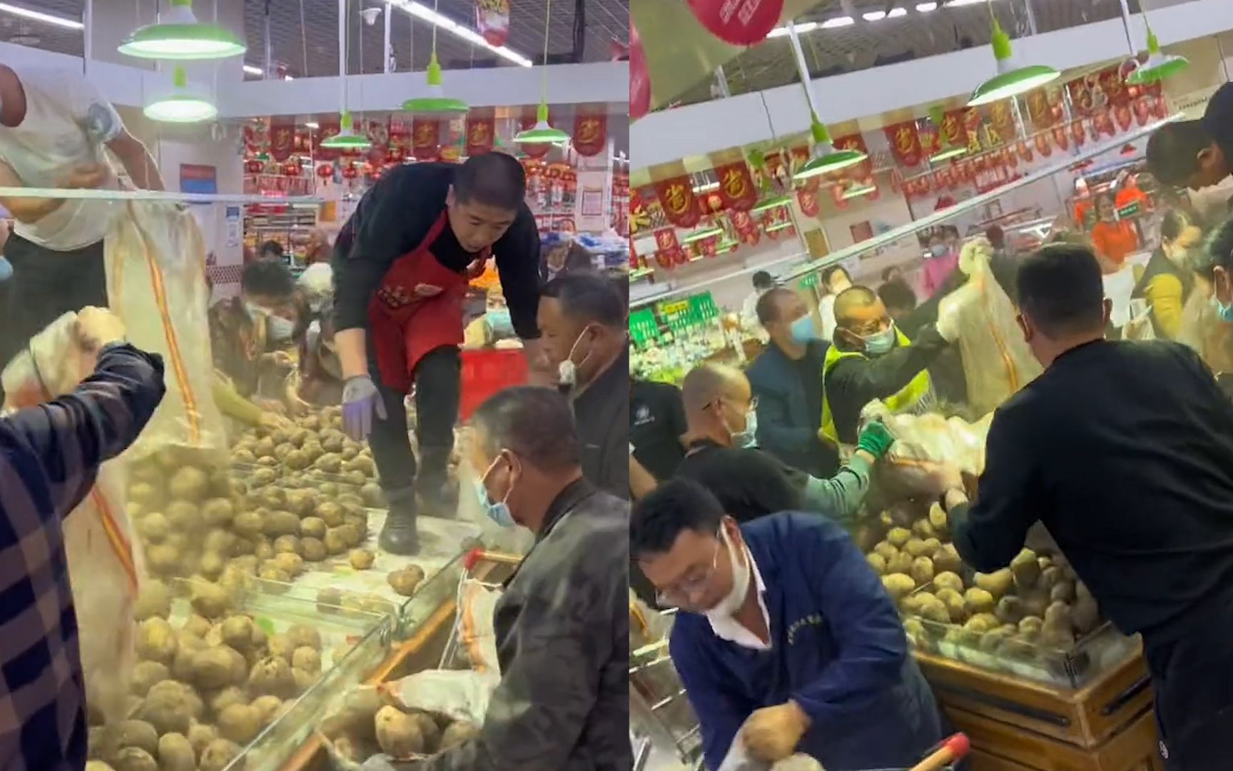 超市土豆上货遭众人抢购,土豆倒出还未尘埃落定就被抢光:抢冒烟