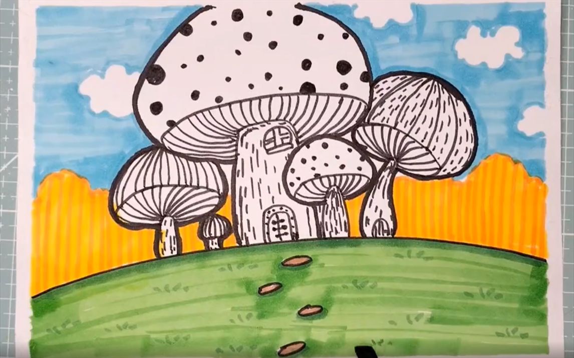 【简笔画】教你画线描蘑菇屋