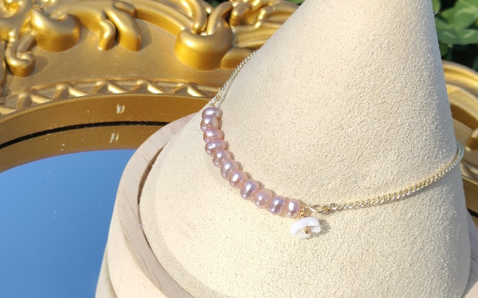 香槟色淡水珍珠,保色链条抽拉绳手链