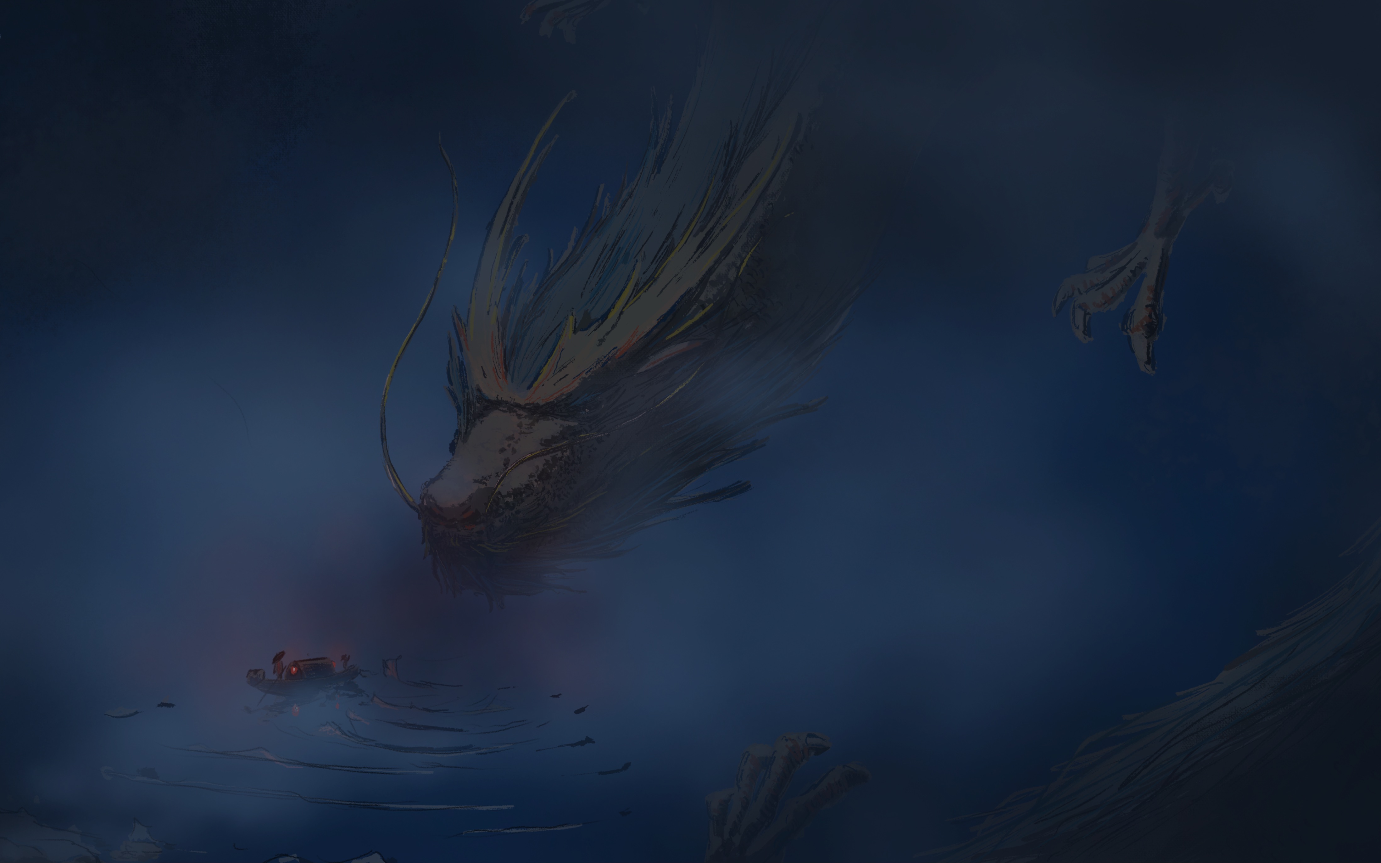 【procreate】寻龙 披上蓑衣撑船到最幽处,有水的地方就有龙【新年画