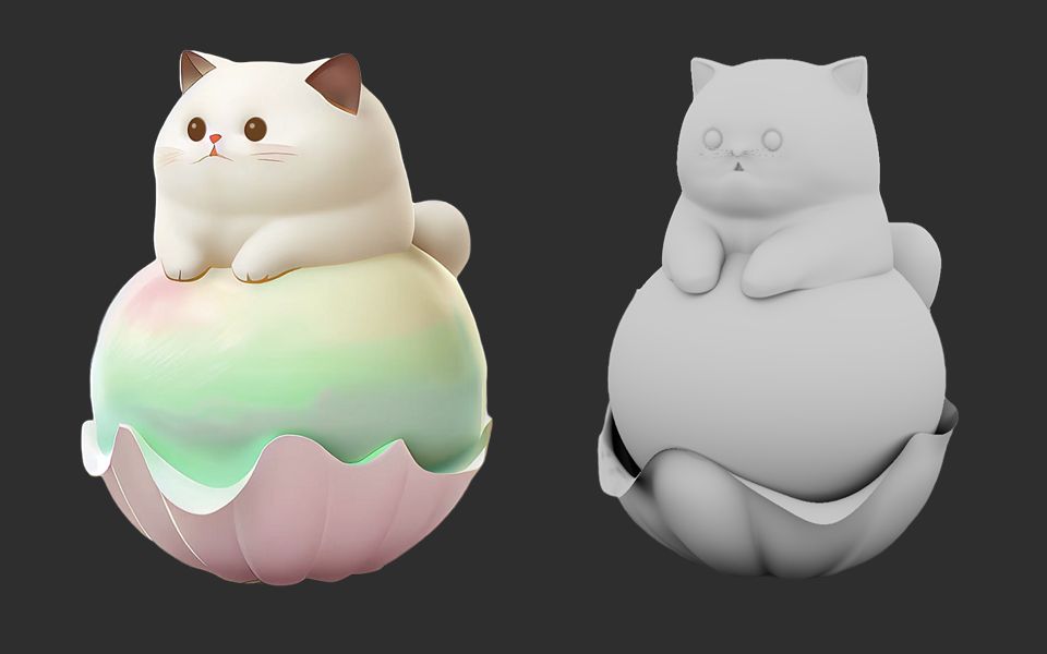 【maya卡通模型教程】小猫手办建模及渲染,3d手办建模简单入门雕刻