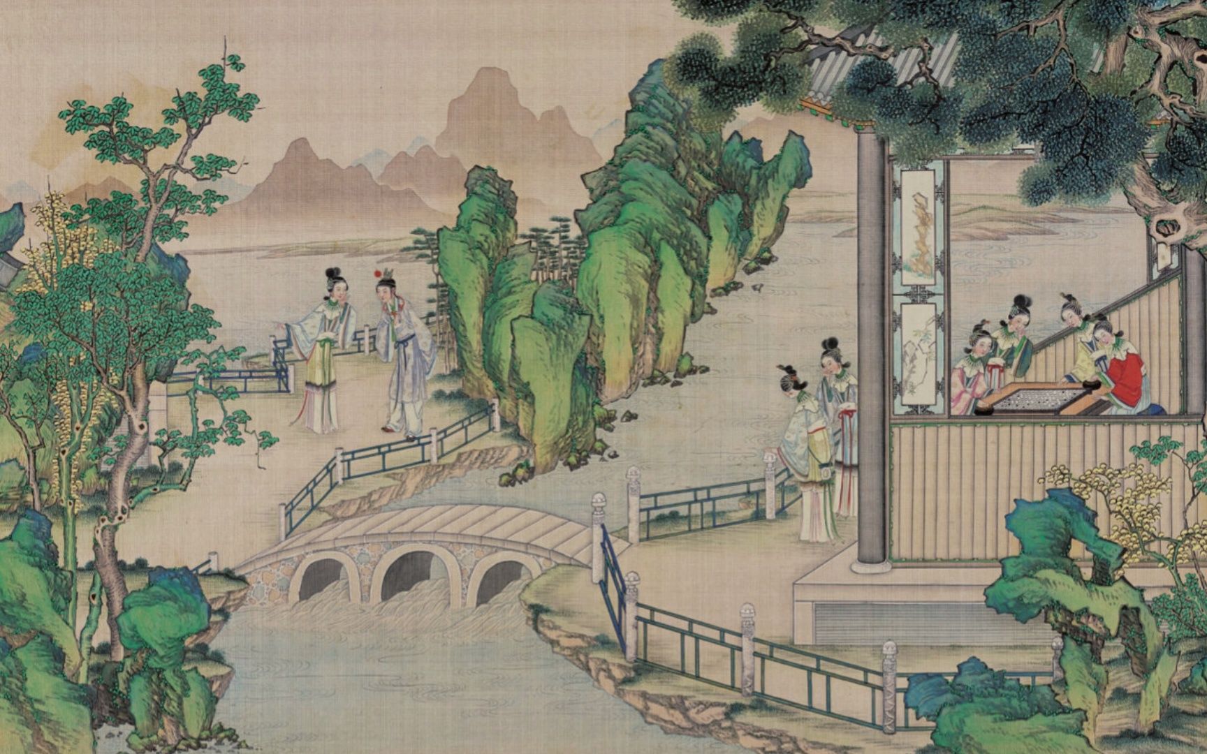 孙温绘全本红楼梦第126画酒散暇游观鱼下棋