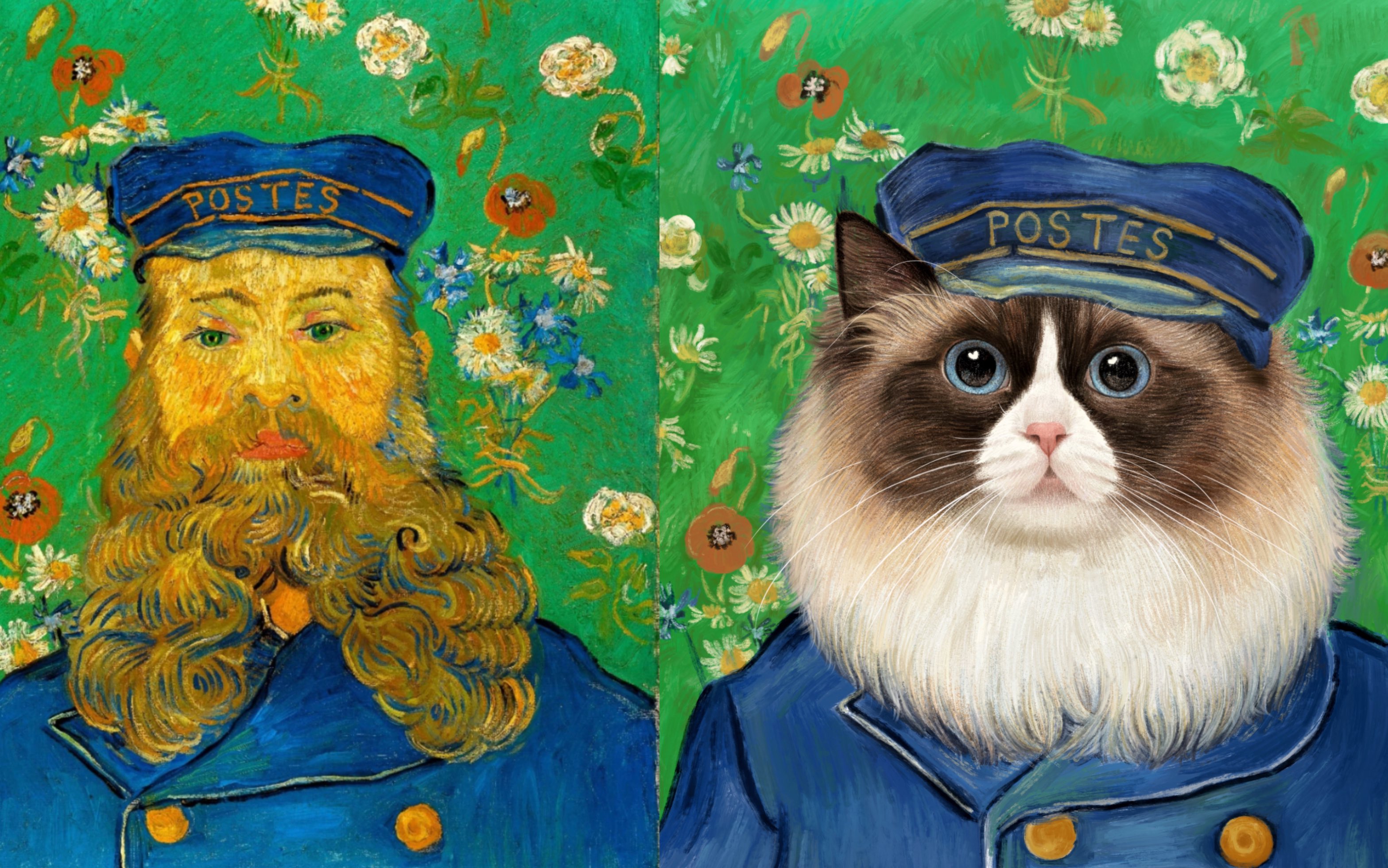 名画中的猫咪|cos梵高的朋友《邮递员约瑟夫·鲁兰》