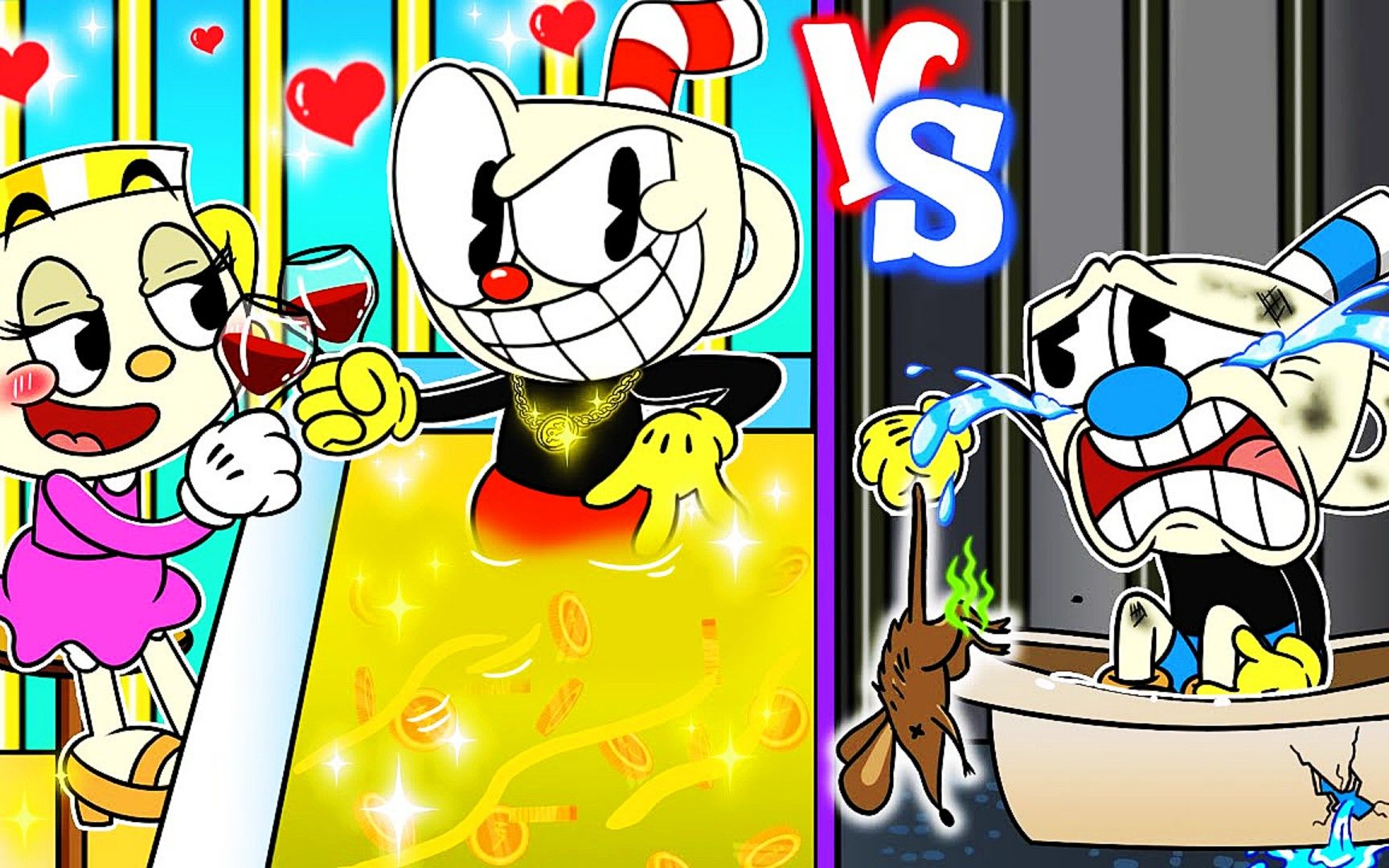 茶杯头动画:富有的红杯杯和恶魔做交易把红杯杯抢走,蓝杯杯伤心大哭