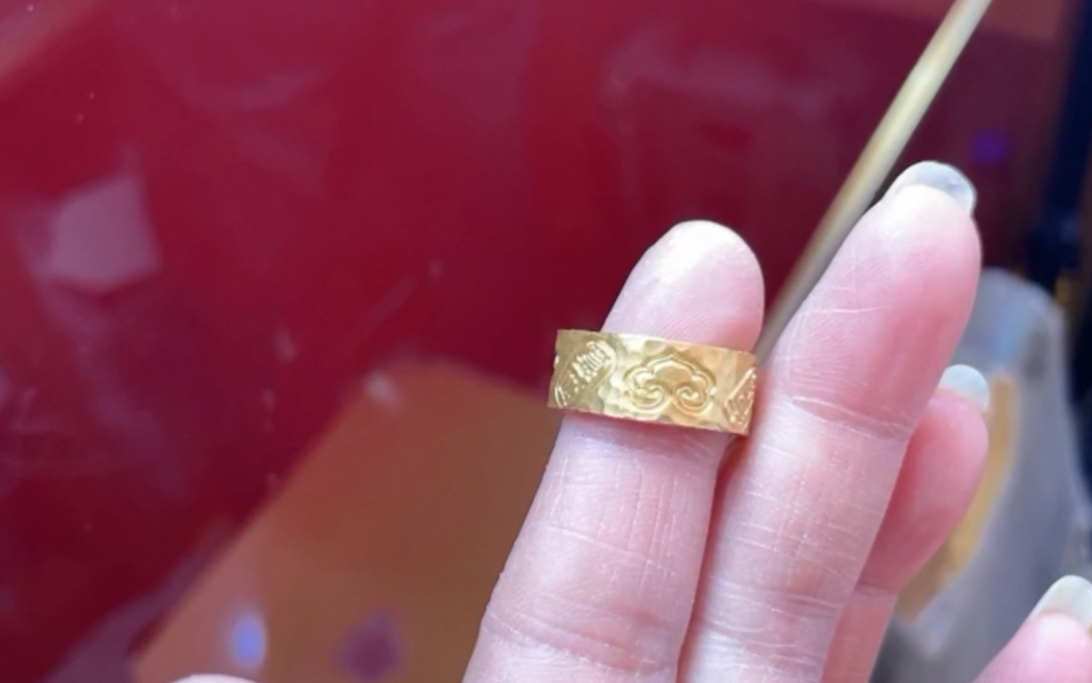 手工锤纹吉言戒指