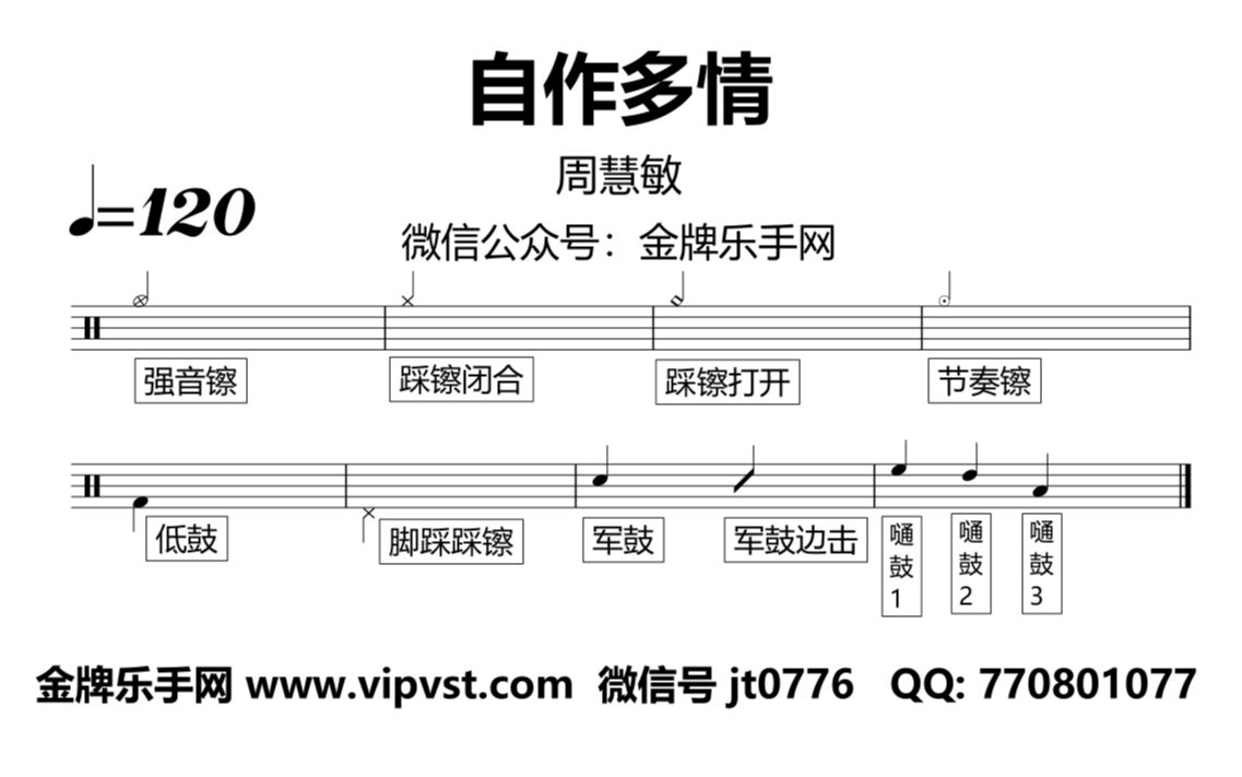 【金牌乐手网】1396.周慧敏  自作多情 鼓谱 动态鼓谱 无鼓伴奏 drum cover哔哩哔哩bilibili