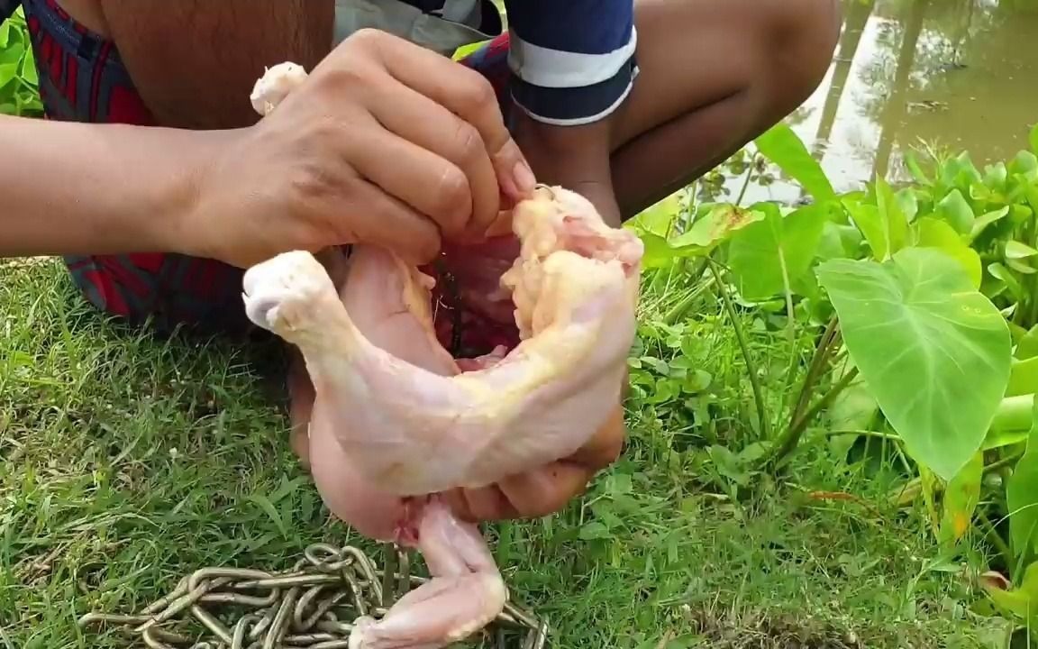 小伙铁链肥鸡钓鱼,钓出一条洞中黑龙