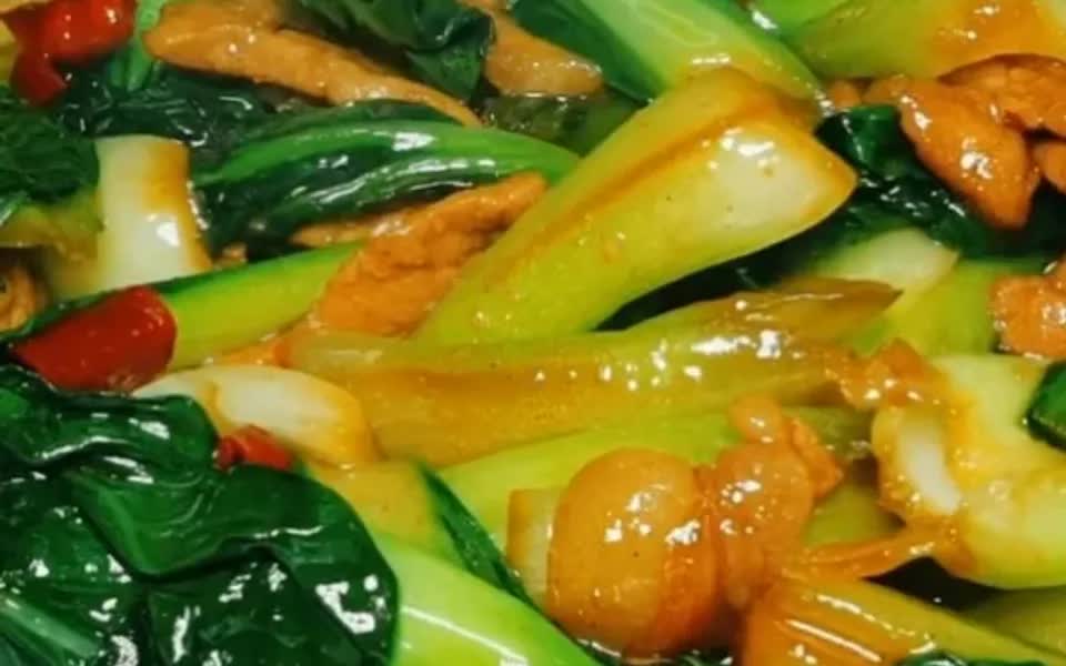 家常菜,肉片炒油菜