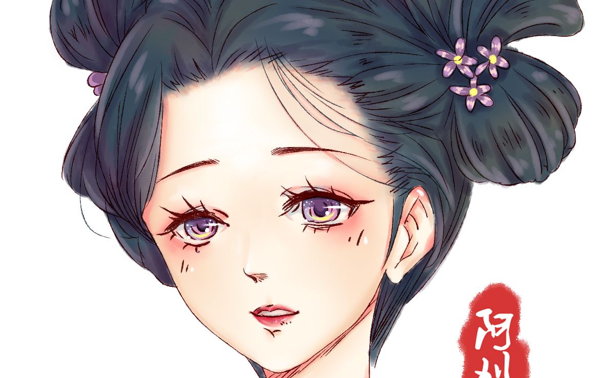 sai板绘超简单快速摸古风大头上色过程