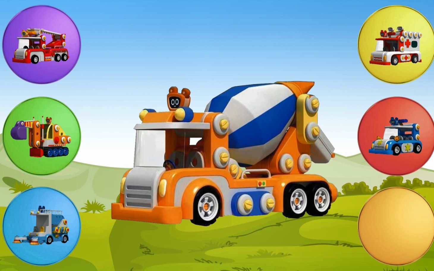 嘟当曼工程车早教:挖掘机,清洁车和搅拌车