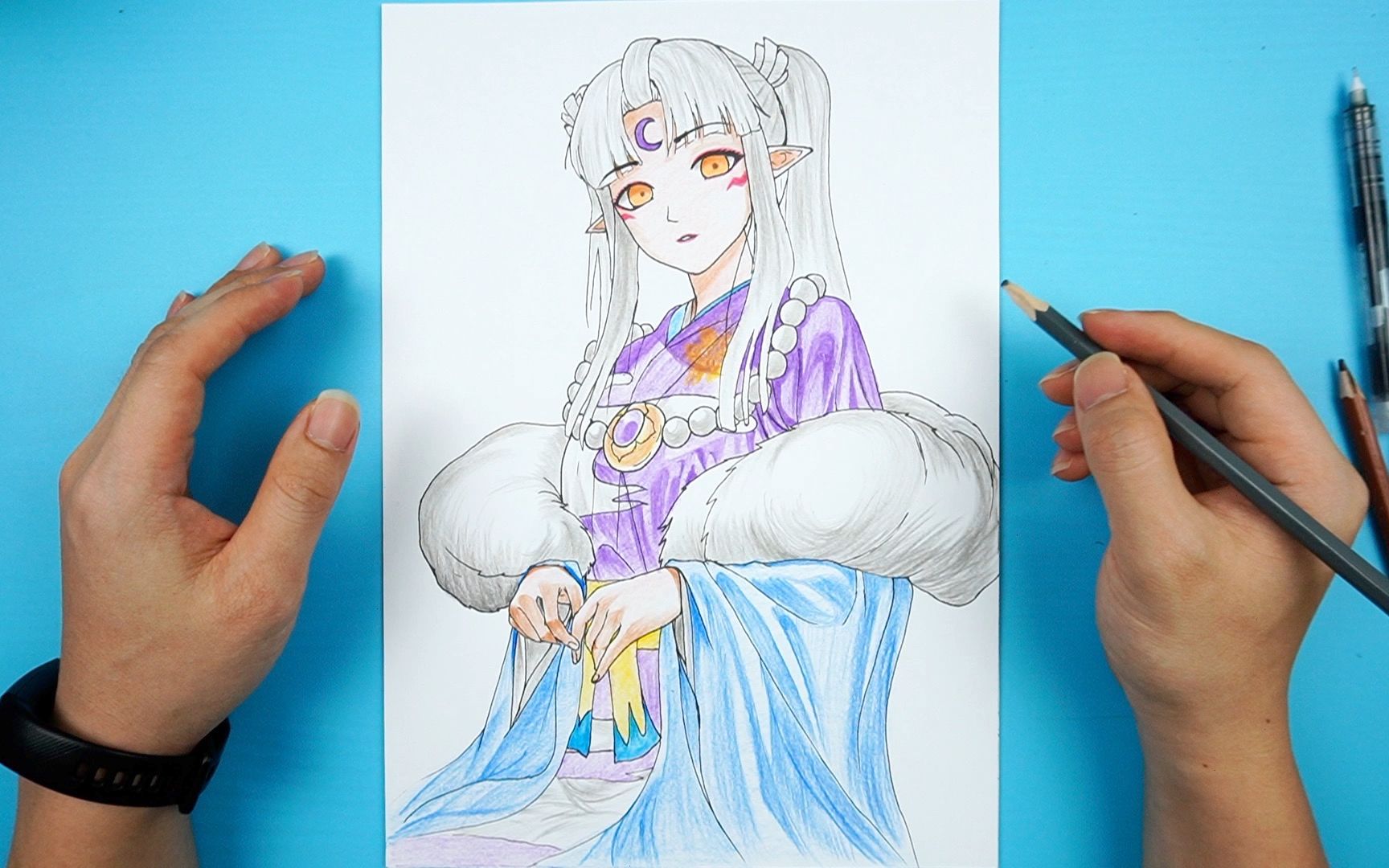 【手绘】杀生丸老妈凌月仙姬彩铅画,美!