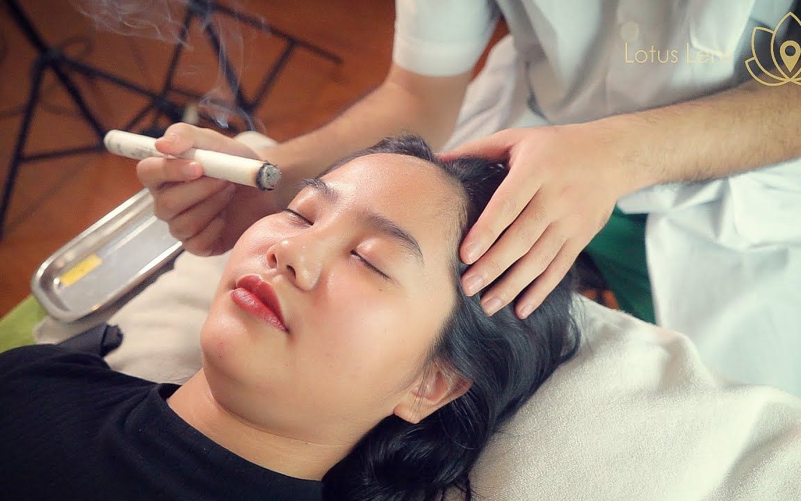 【沉浸式清洁】asmr水疗中心的艾灸头部和面部按摩