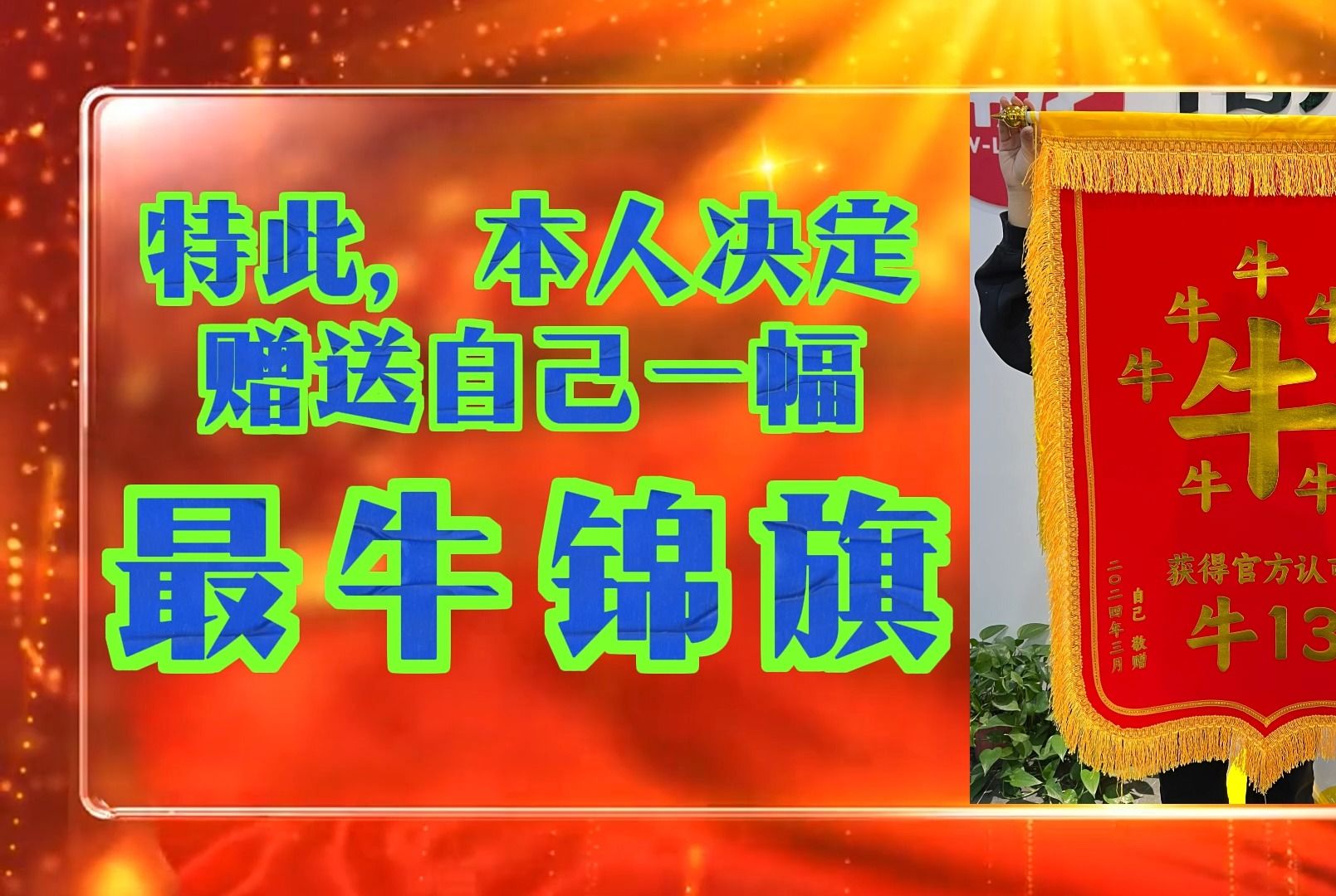 因为我剪辑的视频火了,被B站官方发了文章推荐,本人决定,赠送自己一幅最牛锦旗,表彰自己的优秀哔哩哔哩bilibili