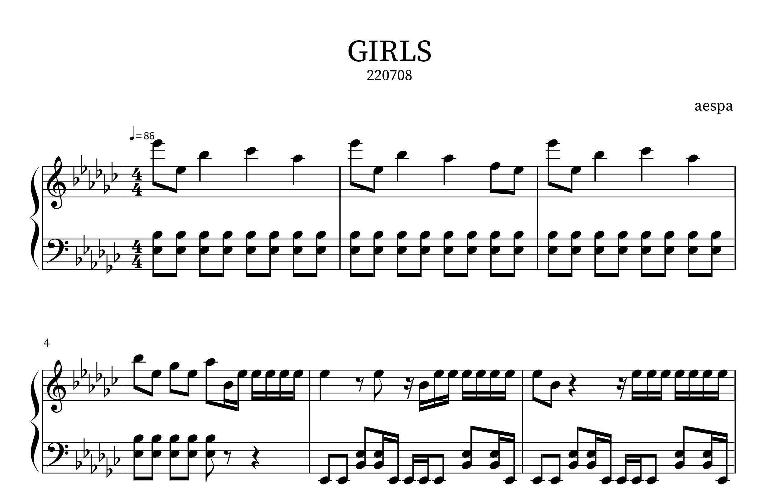 aespa - girls piano sheet(鋼琴譜)