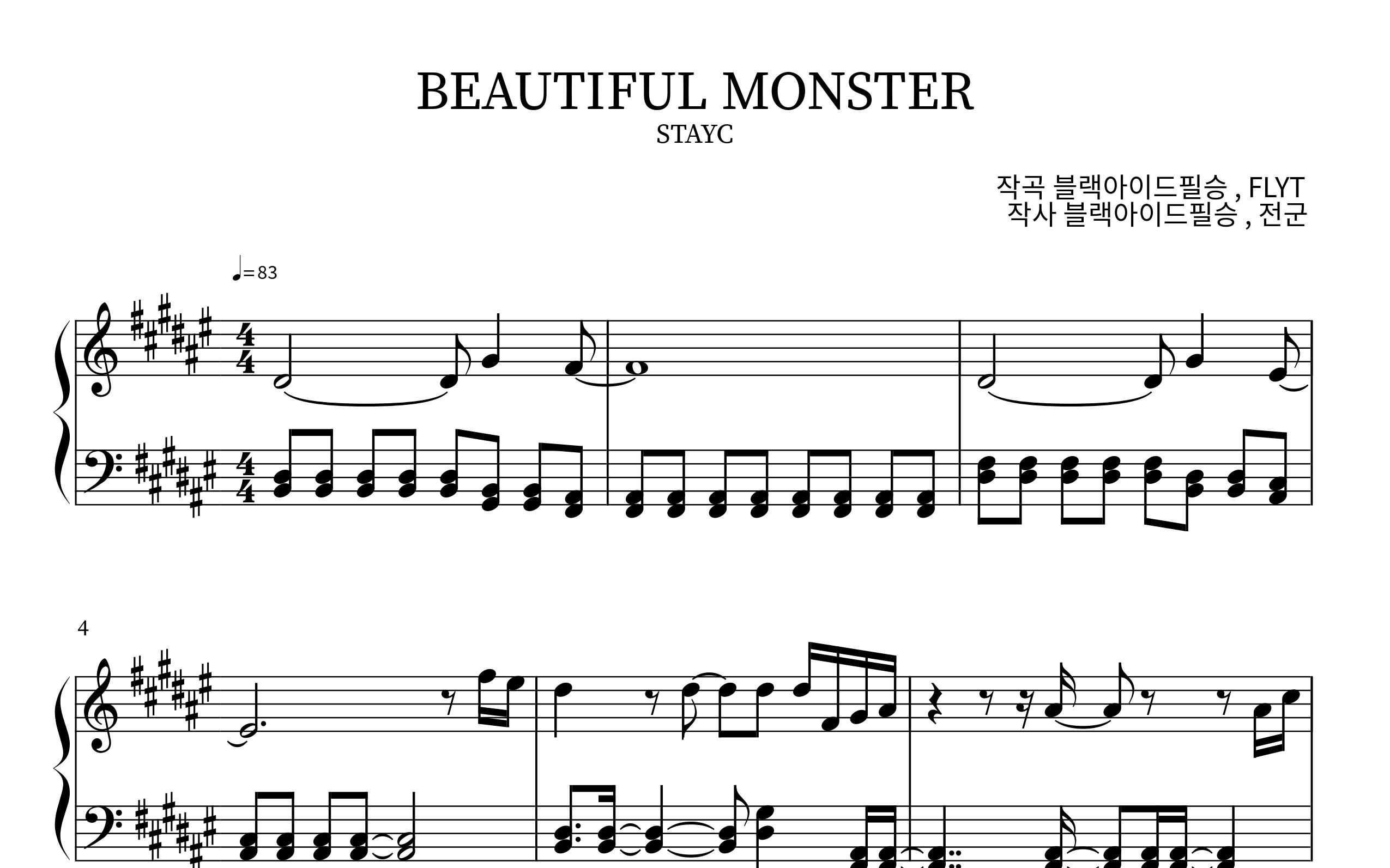 [图]STAYC - BEAUTIFUL MONSTER Piano Sheet(鋼琴譜)