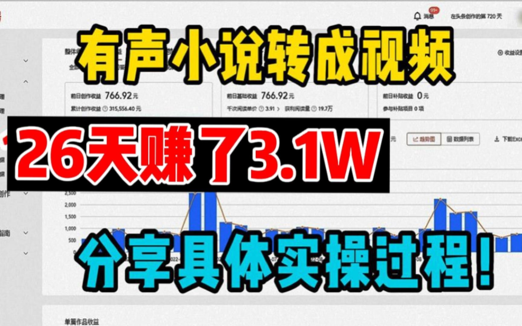 在今日头条把有声小说转成视频,26天赚了3.1W,分享详细实操过程!无脑搬运即可哔哩哔哩bilibili