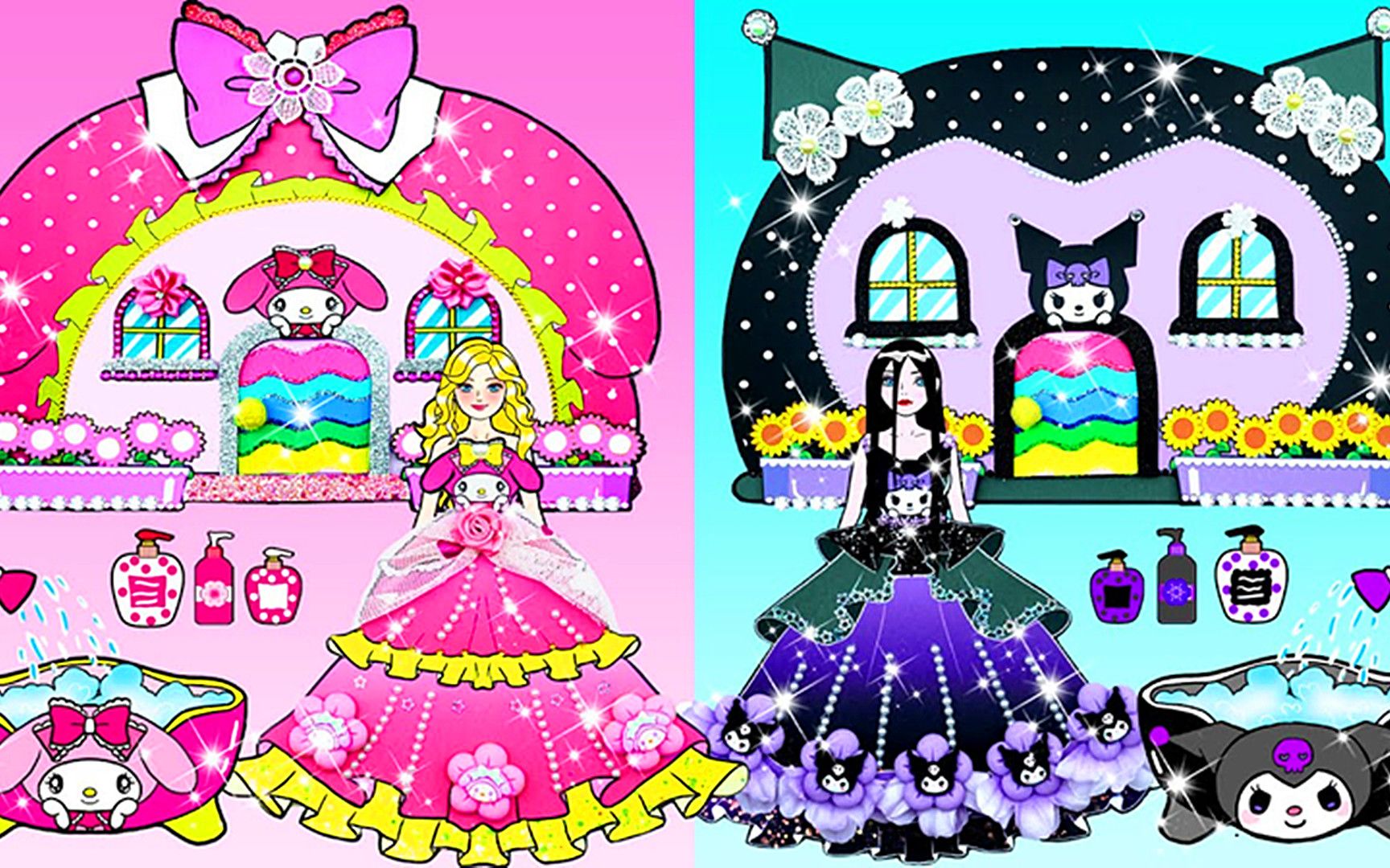 剪纸动画:长发公主和星期三装扮自己的蘑菇屋房子,你喜欢谁的?