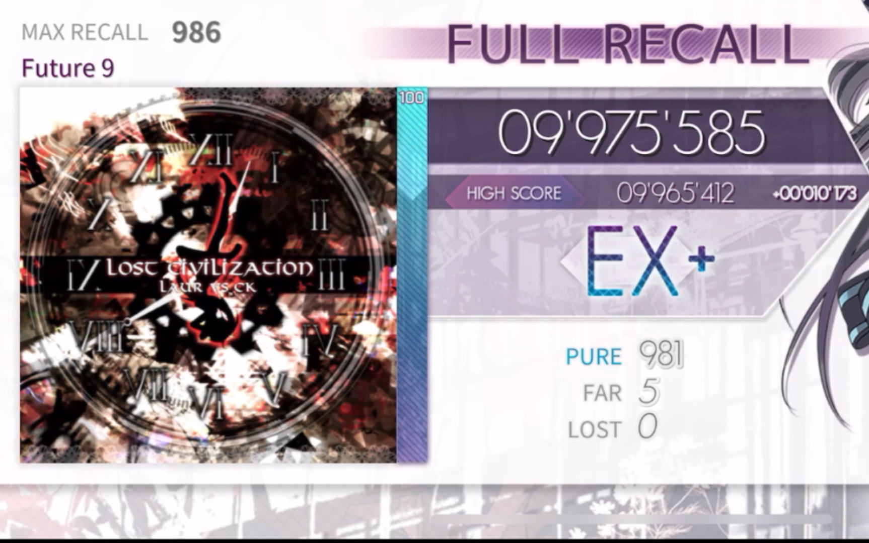 [图]【Arcaea】新人练歌记录！Lost Civilization（失落文明）997w Fr！