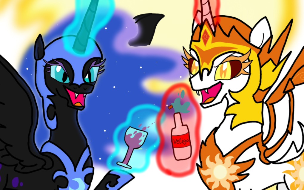 【绘画过程/mlp】梦魇之月和破灭之阳的酒宴