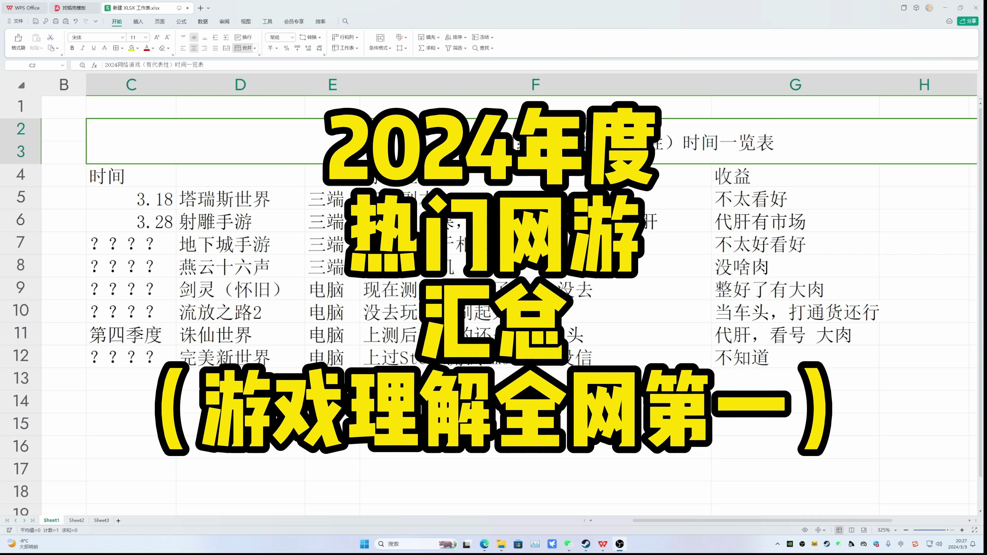 2024年度热门网游汇总(游戏理解全网第一)网络游戏热门视频