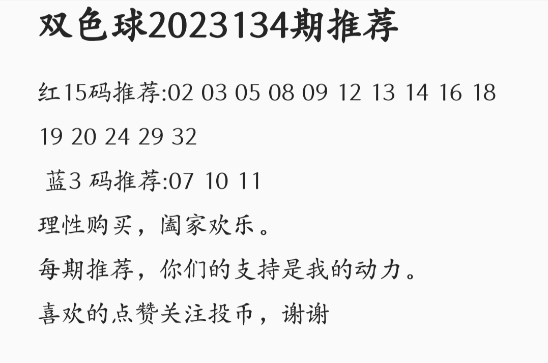 2023134期双色球预测