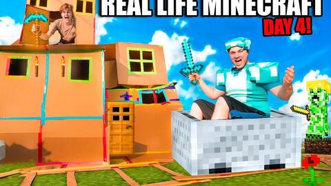 Minecraft 真人生存第4天real Life Minecraft Box Fort 24 Hour Challenge Day 4 哔哩哔哩 Bilibili