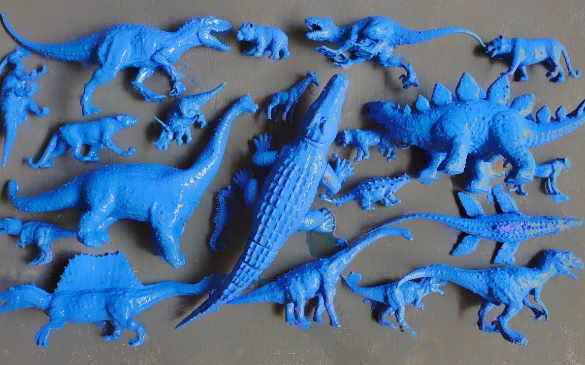 三角龙霸王龙腕龙和恐龙全部变成蓝色熊猫和大象也来大集合