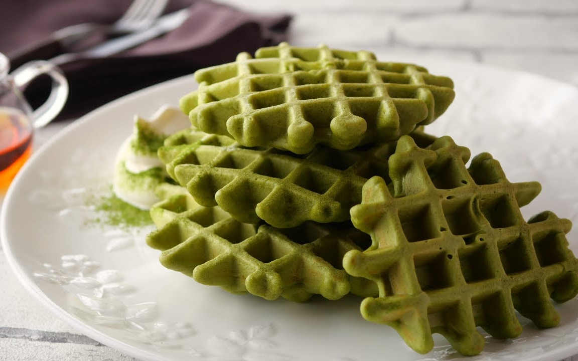 【cook kafemaru】即使是米粉也能做出这么脆的79抹茶华夫饼~|无