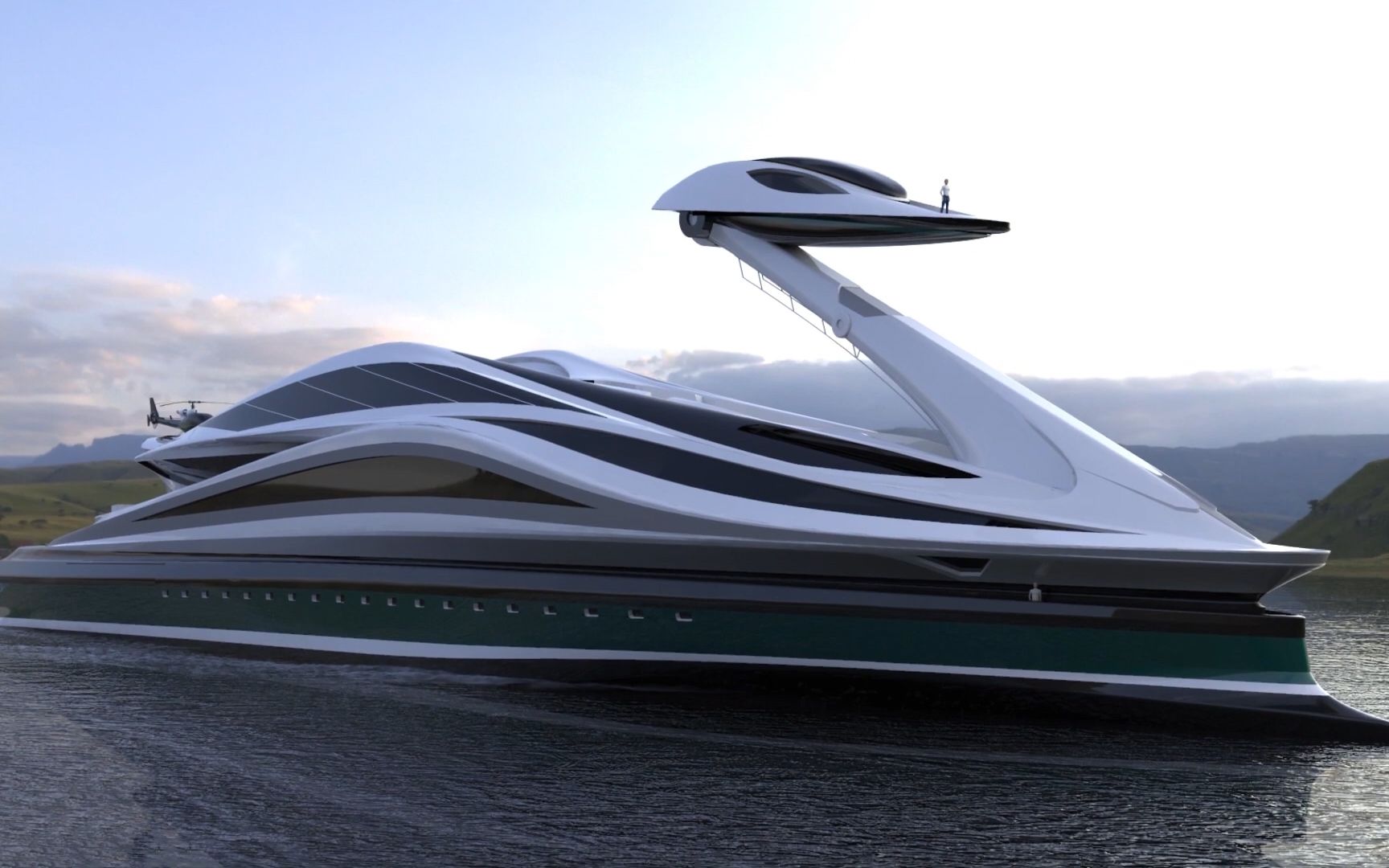 专为土豪设计的天鹅游艇,可以伸展的天鹅头,还能分离成冲锋快艇