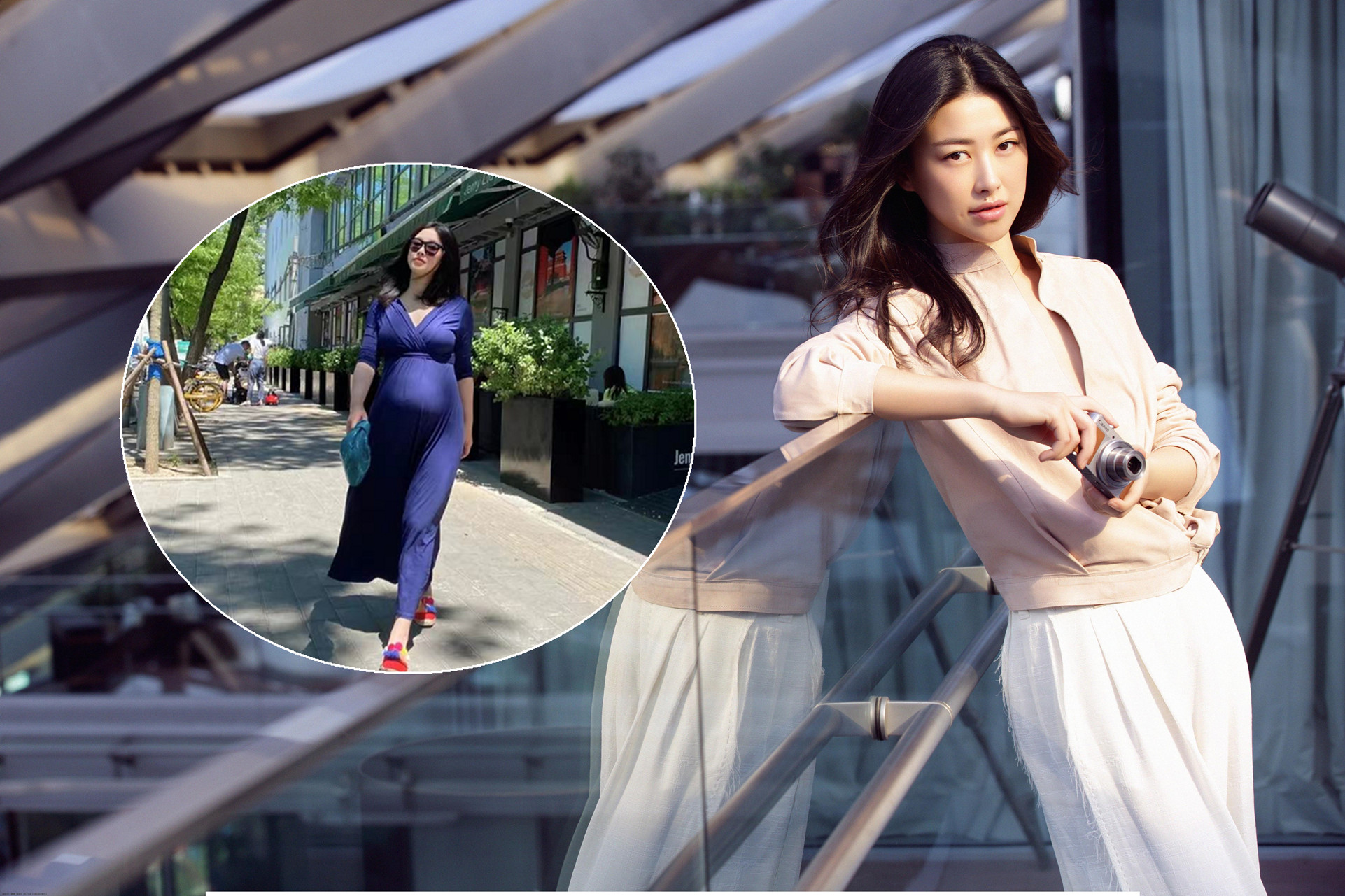 朱珠挺7个月孕肚逛街,孕晚期脚部浮肿穿不进鞋,依旧自信美丽