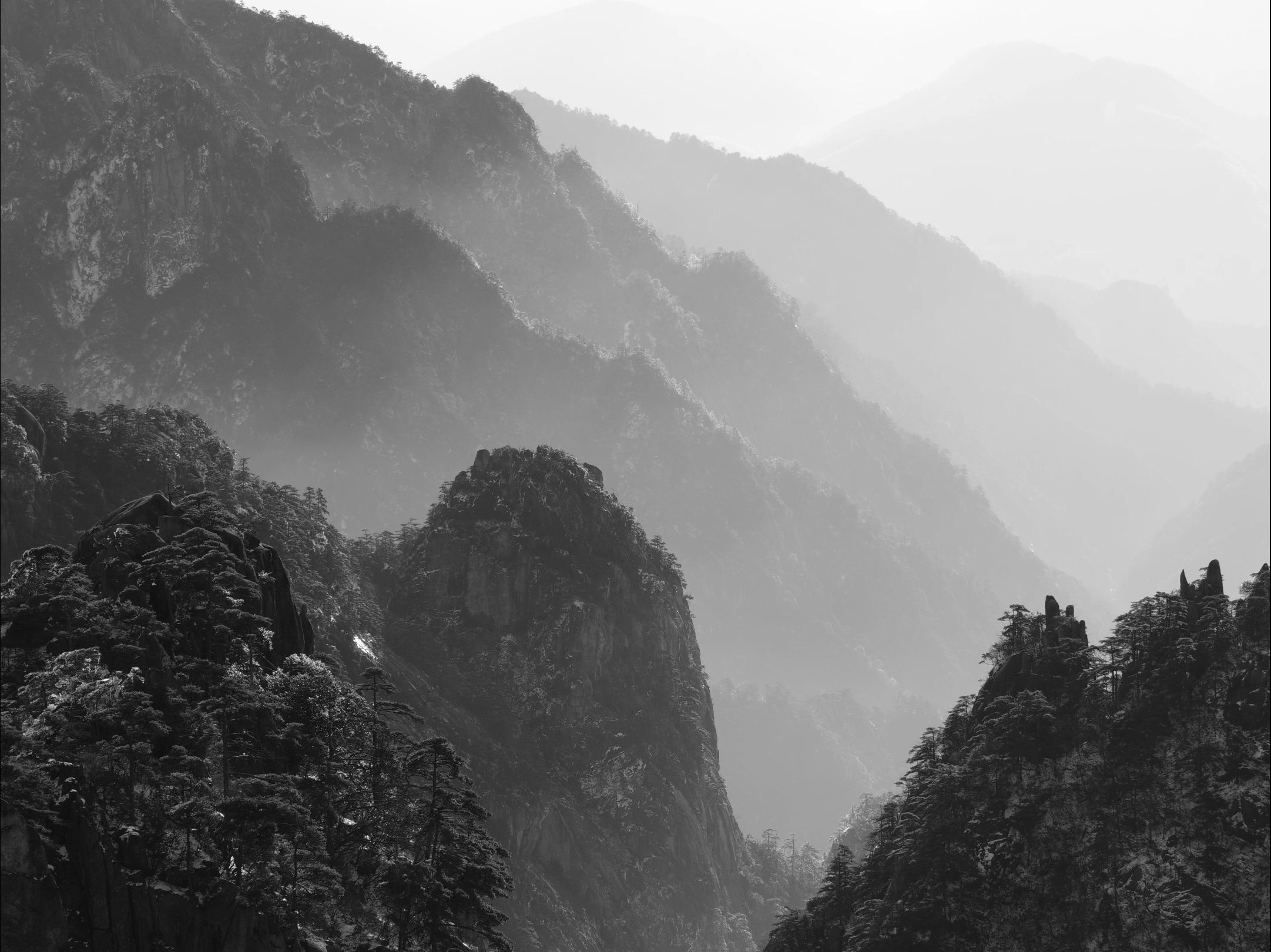 pentax k33 monochrome 黑白机 拍 黄山 2024年 第一场雪 《上》