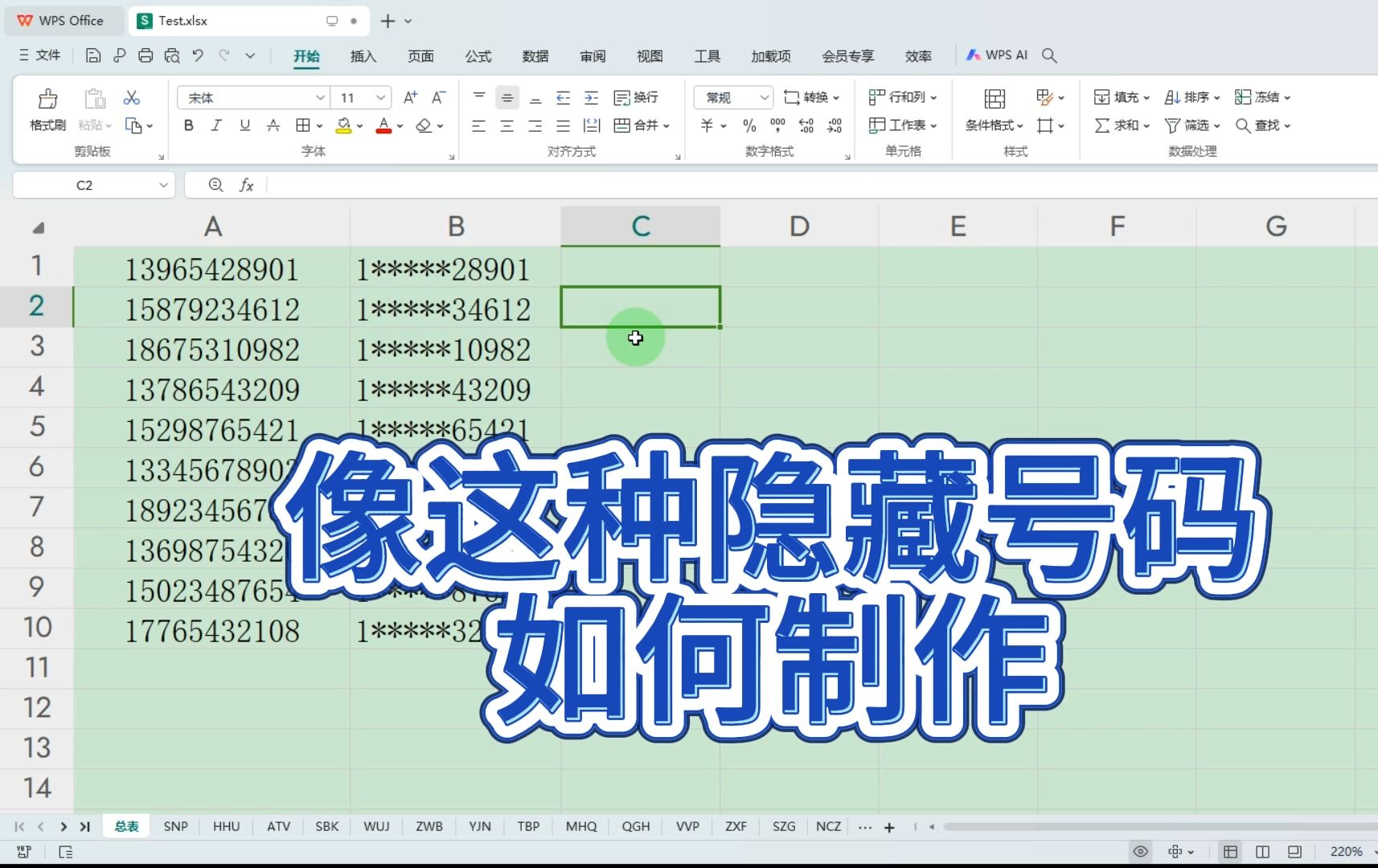 EXCEL隐藏部分号码哔哩哔哩bilibili