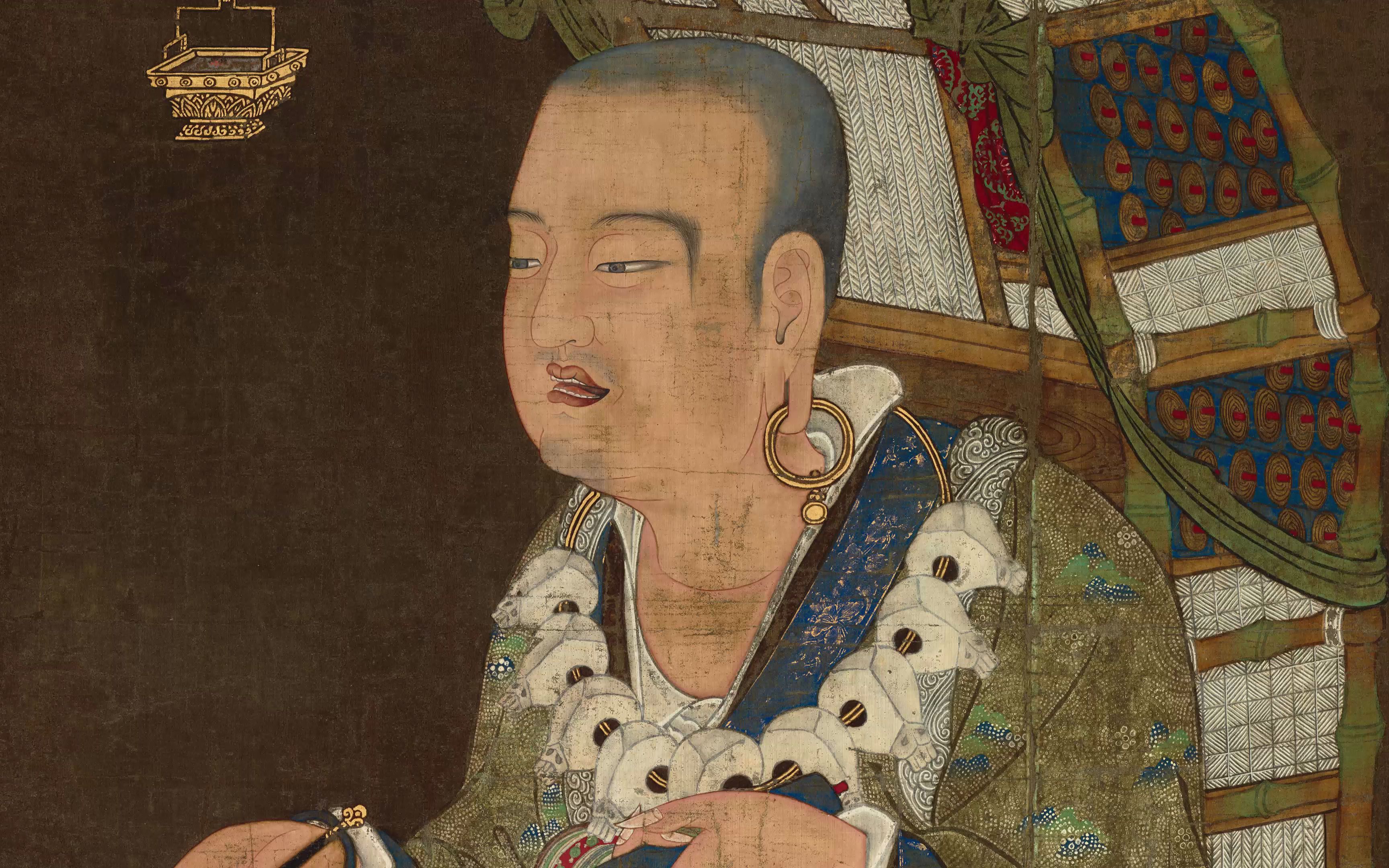 玄奘三藏像.绢本着色.日本镰仓时代绢本文物(日本东京国立博物馆藏)