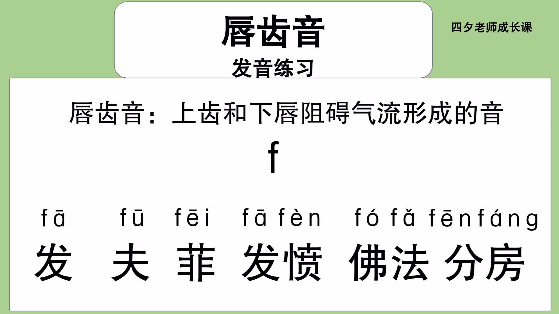 普通話學習:唇齒音-f發音練習