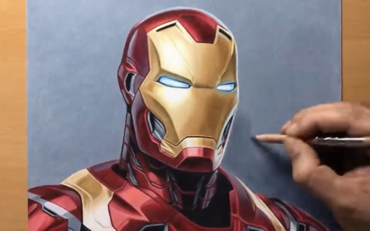 【手绘】歪果画师手绘钢铁侠,堪称人体打印机!