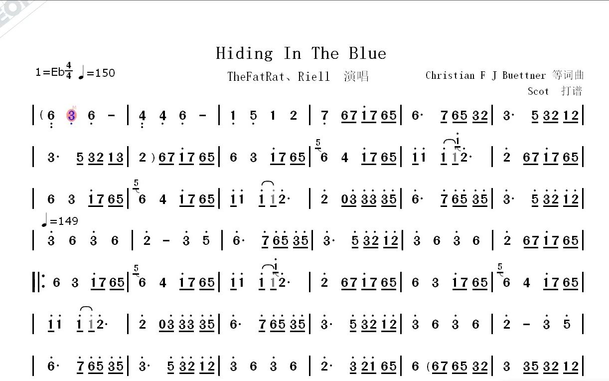 [图]Hiding In The Blue（TheFatRat演唱）--动态简谱