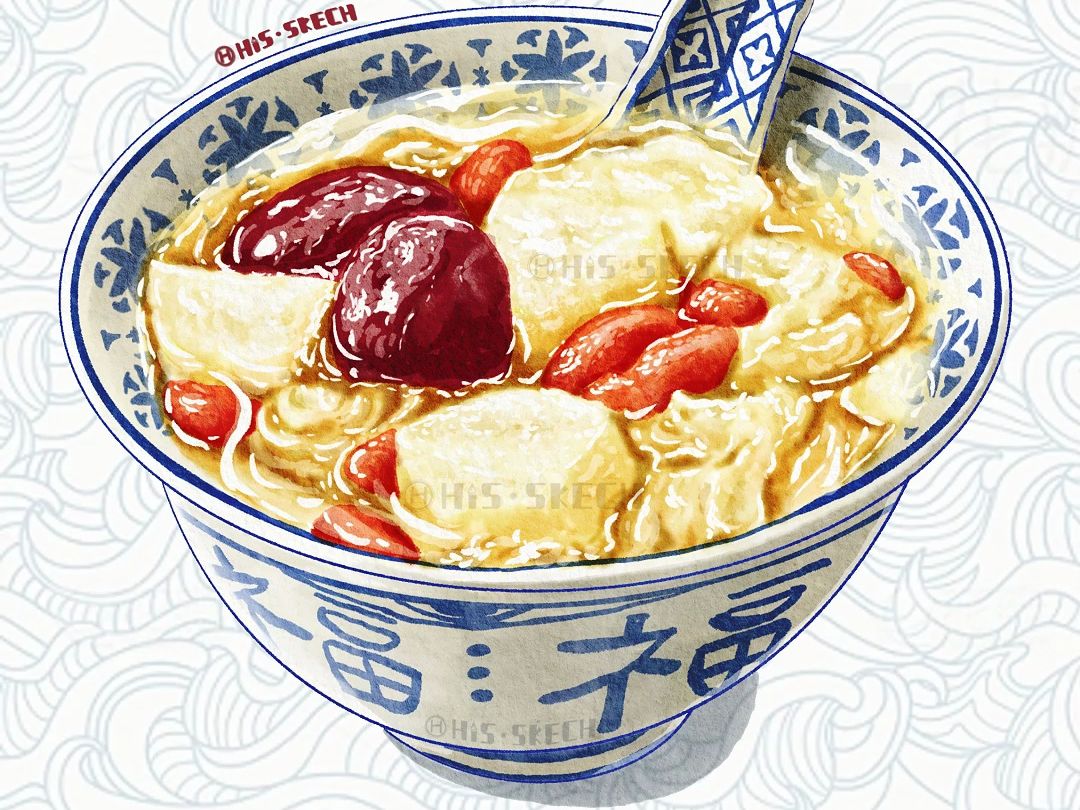 银耳雪梨糖水|美食手绘