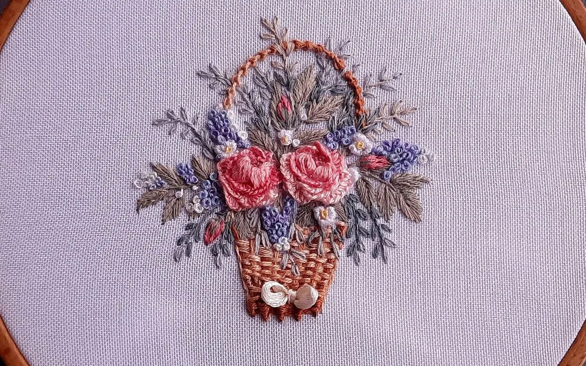 【malina gm embroidery】玫瑰花篮刺绣教程basket of roses flower
