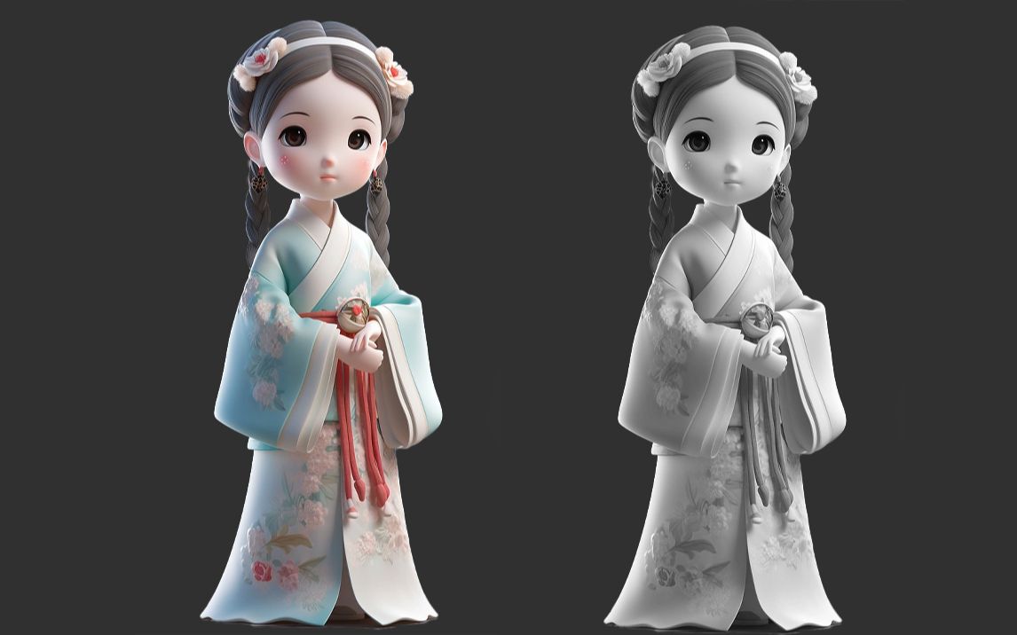 【zbrush角色教程】古风q版小萝莉手办建模,从模型到上色全流程讲解