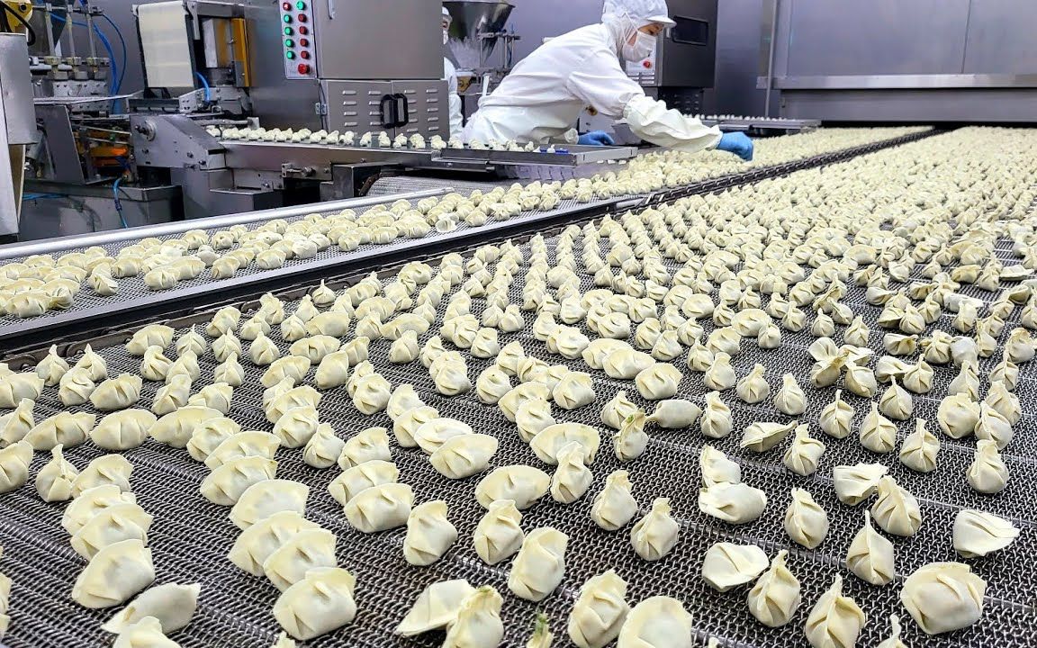 [图]饺子工厂大批量生产速冻水饺，一天能包300万个饺子，实在太高效