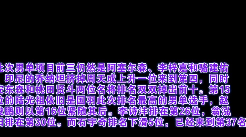 世界羽联更新排名 国羽占据两项第一石宇奇跌至37哔哩哔哩bilibili